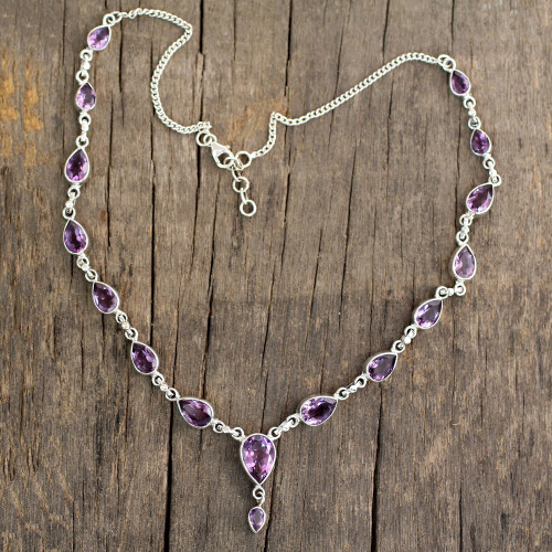Amethyst Sterling Silver Y Necklace from India 'Precious Tears'