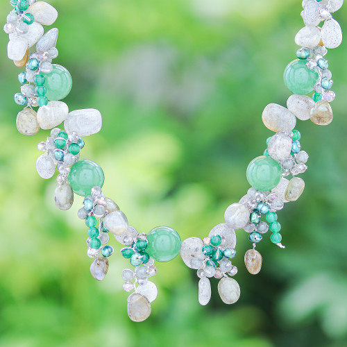 Thai Labradorite and Chalcedony Beaded Necklace 'Ancient Garden'