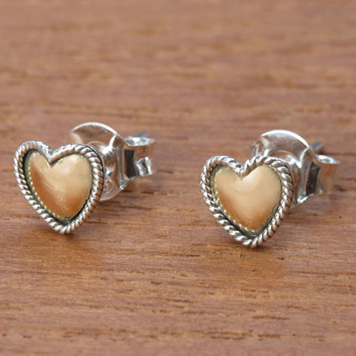 Gold-Plated Sterling Silver Heart-Motif Stud Earrings 'Shimmering Love'