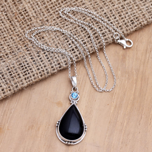 Sterling Silver and Blue Topaz Pendant Necklace 'Heartbroken Tears'