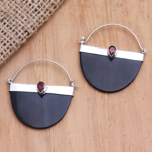 Artisan Crafted Garnet and Sterling Silver Drop Earrings 'Basket of Beauty'
