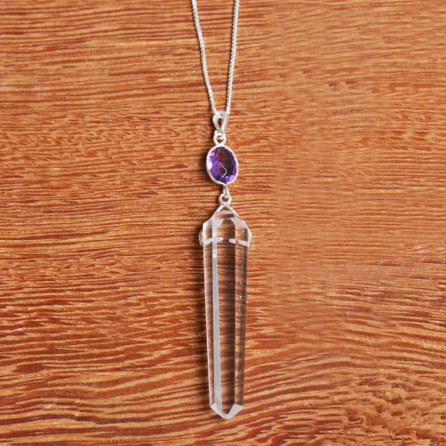 Clear Quartz and Amethyst Necklace 'Natural Equilibrium'