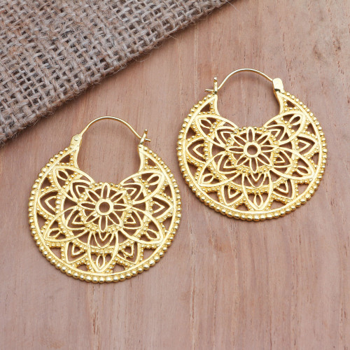 Hand Crafted Gold-Plated Brass Hoop Earrings 'Spinning Mind'