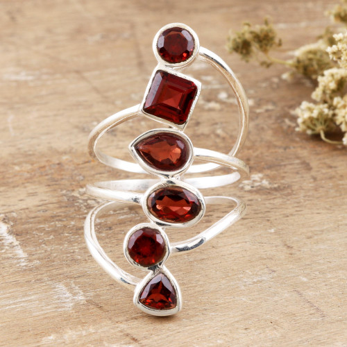 Sterling Silver and Garnet Cocktail Ring 'Math Class'