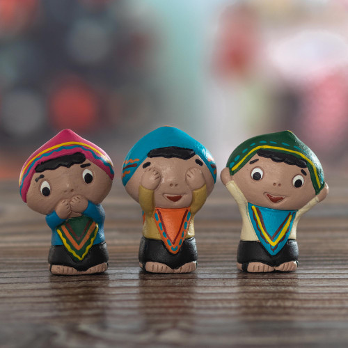 Hand Painted Figurines Set of 3 'Curious Ones'