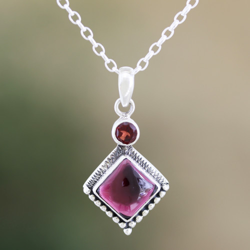 Hand Crafted Garnet and Sterling Silver Pendant Necklace 'Blissful Red'