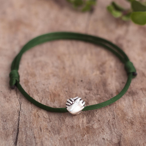 Pendant Bracelet with Sterling Silver Hands 'Join Hands in Green'