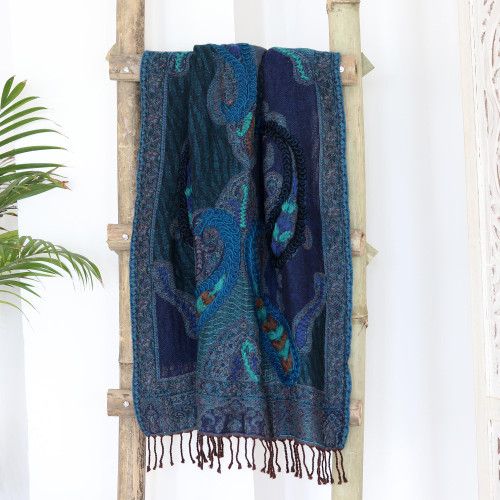 Hand-Embroidered Paisley Patterned Wool Shawl 'Magic Paisley'