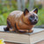 Handcrafted Balinese Suar Wood Statuette 'Fat Cat in Brown'