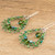 Double Drop Dangle Earrings with Green Crystals and Filigree 'Green Drop Sparkle'
