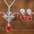 Sterling Silver and Oval Amber Necklace and Earring Set 'Amber Cross'