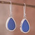 Blue Hydrangea Leaf Sterling Silver Teardrop Dangle Earrings 'Petal Essence in Blue'