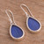 Blue Hydrangea Leaf Sterling Silver Teardrop Dangle Earrings 'Petal Essence in Blue'