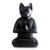 Handcrafted Suar Wood Sculpture 'Black Cat in Deep Meditation'
