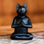 Handcrafted Suar Wood Sculpture 'Black Cat in Deep Meditation'