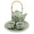 Celadon Ceramic Tea Set for 2 'Pink Lotus Butterflies'