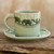 Green Celadon Elephant Espresso Cup and Saucer 'Prancing Elephants'