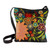 Floral Embroidery on Black Cotton Blend Shoulder Bag 'Tropical Paradise'