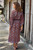 Women's Grey and Burgundy Hand Stamped Batik Belted  Robe 'Morning Aster'