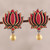 Pink and Gold Colored Hand Painted Terracotta Earrings 'Lotus Majesty'