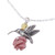 Rhodochrosite and Amber Sterling Silver Bird Necklace 'Hummingbird Treasure'