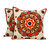 Ecru Cotton Cushion Covers with Orange Embroidery Pair 'Orange Mandala'