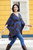 Knitted Alpaca Poncho with Belt in Blue and Brown 'Andean Geometry'