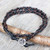 Hand Braided Silver Accent Brown and Black Leather Bracelet 'Shadow Paths'