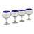 Cobalt Blue Rim Hand Blown 18 oz Wine Glasses Set of 4 'Cobalt Kiss'