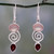 Silver Dangle Earrings with Rose Quartz and Garnet Stones 'Romantic Journey'