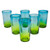 6 Artisan Crafted Blue Green Blown Glass Highball Glasses 'Aurora Tapatia'