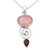 Indian Silver Necklace with Pink Chalcedony and Garnet 'Romantic Journey'