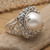 Mabe Pearl and Sterling Silver Floral Motif Cocktail Ring 'White Lunar'