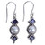 Iolite and Cultured Pearl Sterling Silver Dangle Earrings 'Lunar Allure'