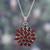 Hand Made Sterling Silver Garnet Pendant Necklace India 'Red Sunflower'