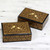 Hand Painted Wood Mini Decorative Boxes Pair from India 'Avian Whispers in Gold'