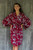 Grey Batik Bali Flowers on Claret Color Rayon Short Robe 'Gorgeous in Claret'