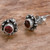 Hand Made Garnet and Sterling Silver Flower Stud Earrings 'Little Happiness in Red'