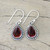 Sterling Silver and Garnet Drop Shape Dangle Earrings 'Radiant Dewdrops'