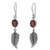 Balinese 925 Sterling Silver Feather Earrings with Garnet 'Passionate Hope'