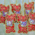 Set of Six Beaded Cat Ornaments in Crimson from India 'Bib Cats'