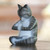 Wood Meditating Cat Sculpture in Grey and White from Bali 'Meditating Kitty in Grey'