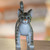 Standing Wood Cat Sculpture in Grey and White from Bali 'Curious Kitten'