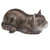 Resting Wood Cat Sculpture in Grey and White from Bali 'Resting Kitty'