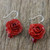 Natural Rose Dangle Earrings in Red from Thailand 'Floral Temptation in Red'