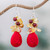 Multi-Gemstone Red Calcite Dangle Earrings from Thailand 'Camellia Drops'