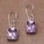 Amethyst and Sterling Silver Dangle Earrings from Bali 'Temple Gleam'