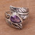 Amethyst and Silver Leaf Design Cocktail Ring from Bali 'Leafy Caress'