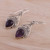 Amethyst and Sterling Silver Dangle Earrings from India 'Crowned Drops'