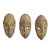 Artisan Crafted Small Wood Masks with Glass Beads Set of 3 'Wise Counsel'